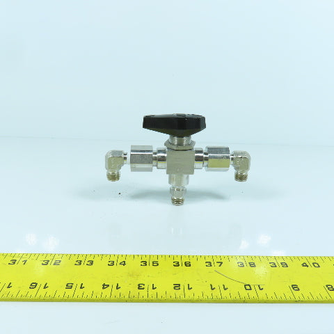 Swagelok SS-H83XPF4 3-Piece High Pressure 3-Way Ball Valve 10,000PSIG 1/4" FNPT
