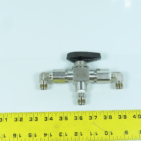 Swagelok SS-H83XPF4 3-Piece High Pressure 3-Way Ball Valve 10,000PSIG 1/4" FNPT