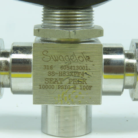 Swagelok SS-H83XPF4 3-Piece High Pressure 3-Way Ball Valve 10,000PSIG 1/4" FNPT