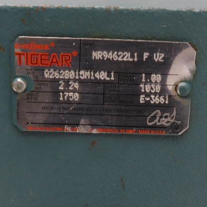 Dodge Q262B015M140L1 15:1 Ratio Right Angle Gear Reducer 116RPM RH Output