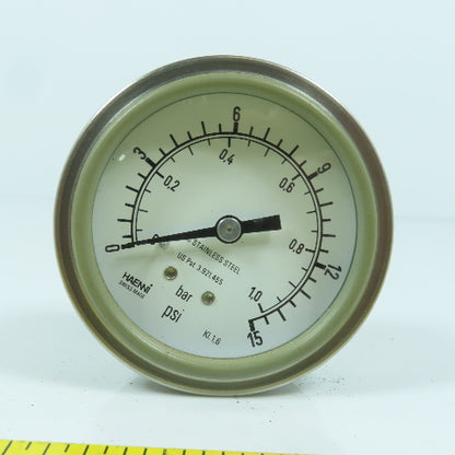 Haenni 0 To 15 PSI 0 to 1 Bar Stainless Steel Pressure Gauge
