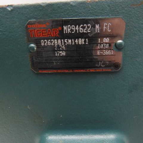 Dodge Q262B015M140K1 15:1 Ratio Right Angle Gear Reducer 116RPM LH Output