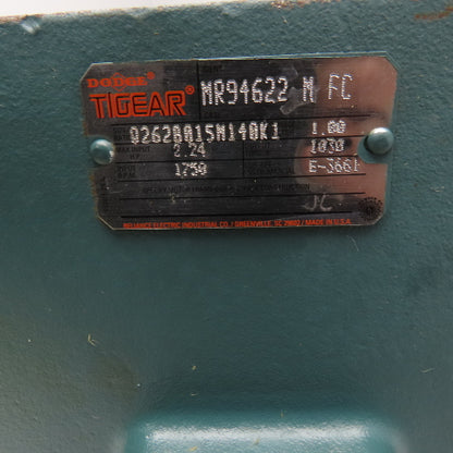 Dodge Q262B015M140K1 15:1 Ratio Right Angle Gear Reducer 116RPM LH Output