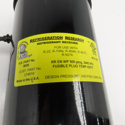 Refrigeration Research 9039 Refrigerant Receiver