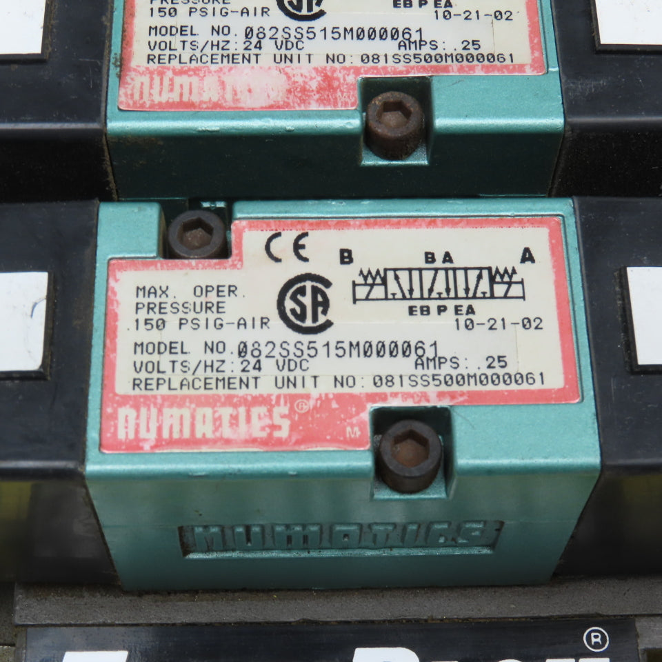 Numatics 082SS515M000061 5/3 Open Center Double Solenoid Valve 24VDC Coil