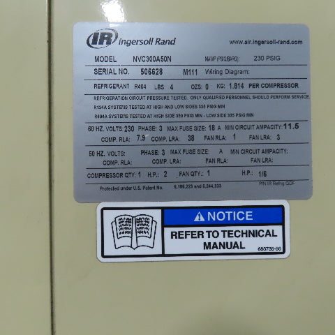 Ingersoll Rand NVC300A50N 300CFM Cycling Refrigerated Air Dryer 230PSIG 230V 3PH