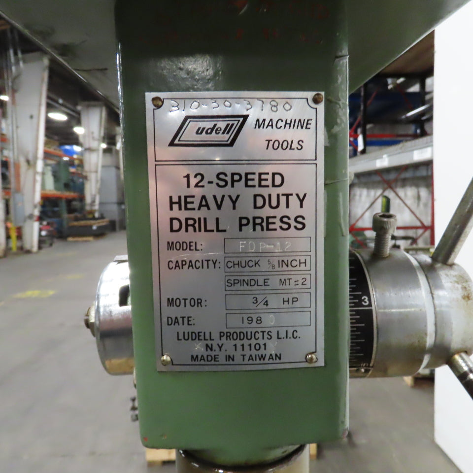 Ludell FDP-12 Drill Press 3" Stroke 6-1/2" Throat MT2 Spindle 110V 1PH 12 Speed