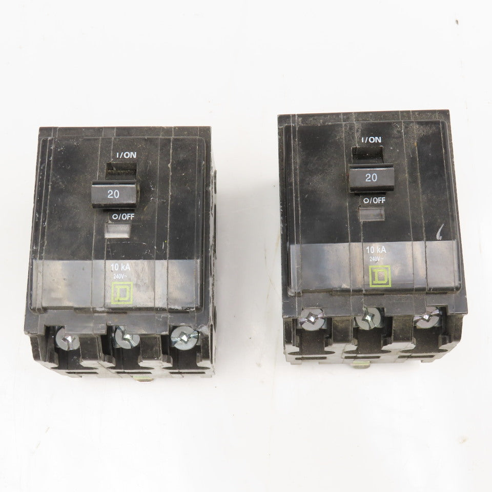 Square D DW-8595 20A HACR Q0B Circuit Breaker 3 Pole 240V Lot Of 2