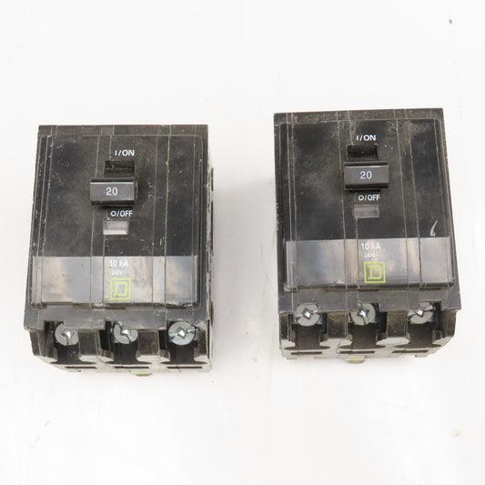 Square D DW-8595 20A HACR Q0B Circuit Breaker 3 Pole 240V Lot Of 2