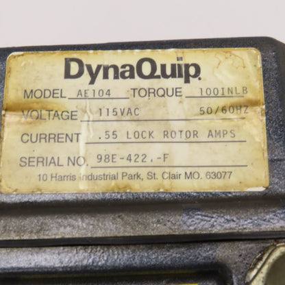 DynaQuip AE104 1" Ball Valve 115VAC Mechanical Actuator