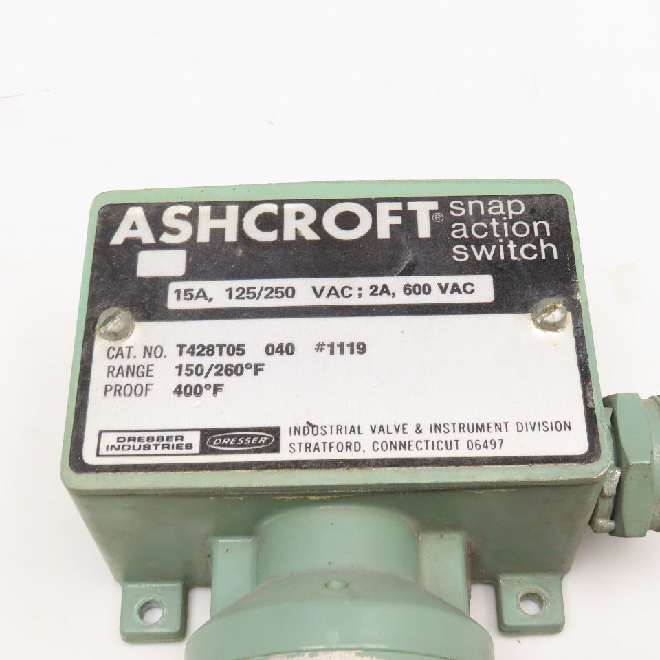 Ashcroft T428T05 15A 125/250V 150-260°F Snap Action Temperature Switch No Probe