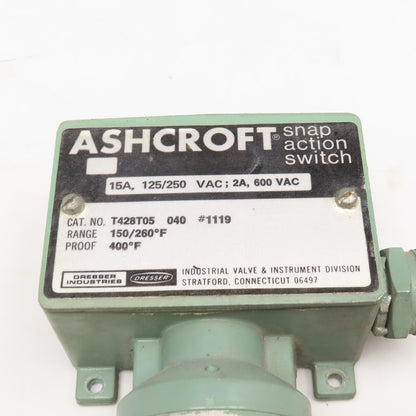 Ashcroft T428T05 15A 125/250V 150-260°F Snap Action Temperature Switch No Probe