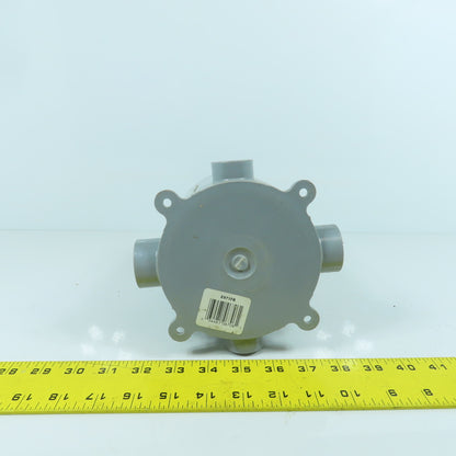Carlon E971FB 5" PVC Round Floor Box 4-Way 6" Depth 3/4" & 1" Outlets