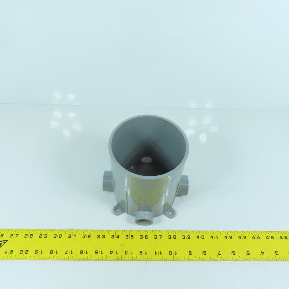 Carlon E971FB 5" PVC Round Floor Box 4-Way 6" Depth 3/4" & 1" Outlets