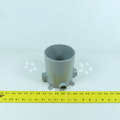 Carlon E971FB 5" PVC Round Floor Box 4-Way 6" Depth 3/4" & 1" Outlets