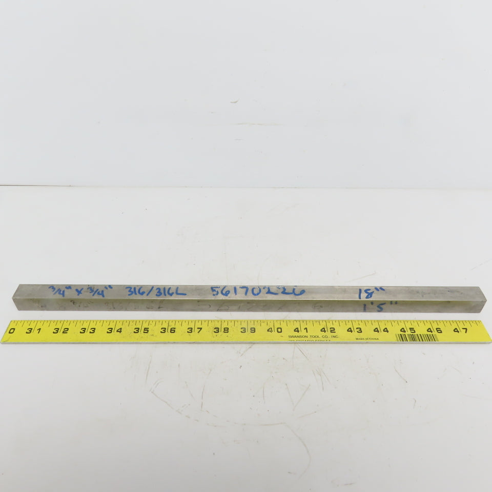 3/4" x 3/4" Stainless Steel Flat Bar x 18" Long 316/316L Stainless