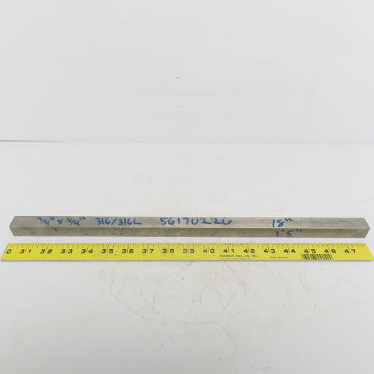 3/4" x 3/4" Stainless Steel Flat Bar x 18" Long 316/316L Stainless