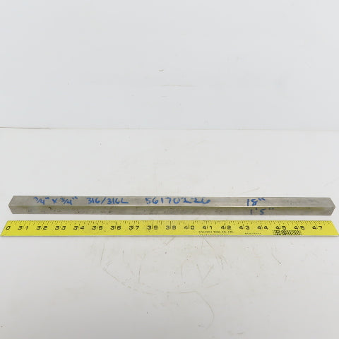 3/4" x 3/4" Stainless Steel Flat Bar x 18" Long 316/316L Stainless