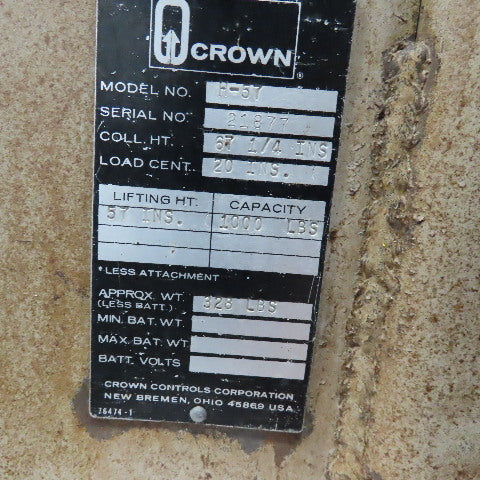 Crown H-57 1000Lbs Capacity Foot Pedal Straddle Platform Lift Truck 67" Lift