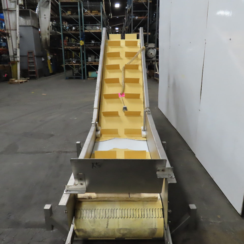 MTC MTCB-24-49 Stainless Incline Cleated Discharge Conveyor Needs New Belt 3Ph