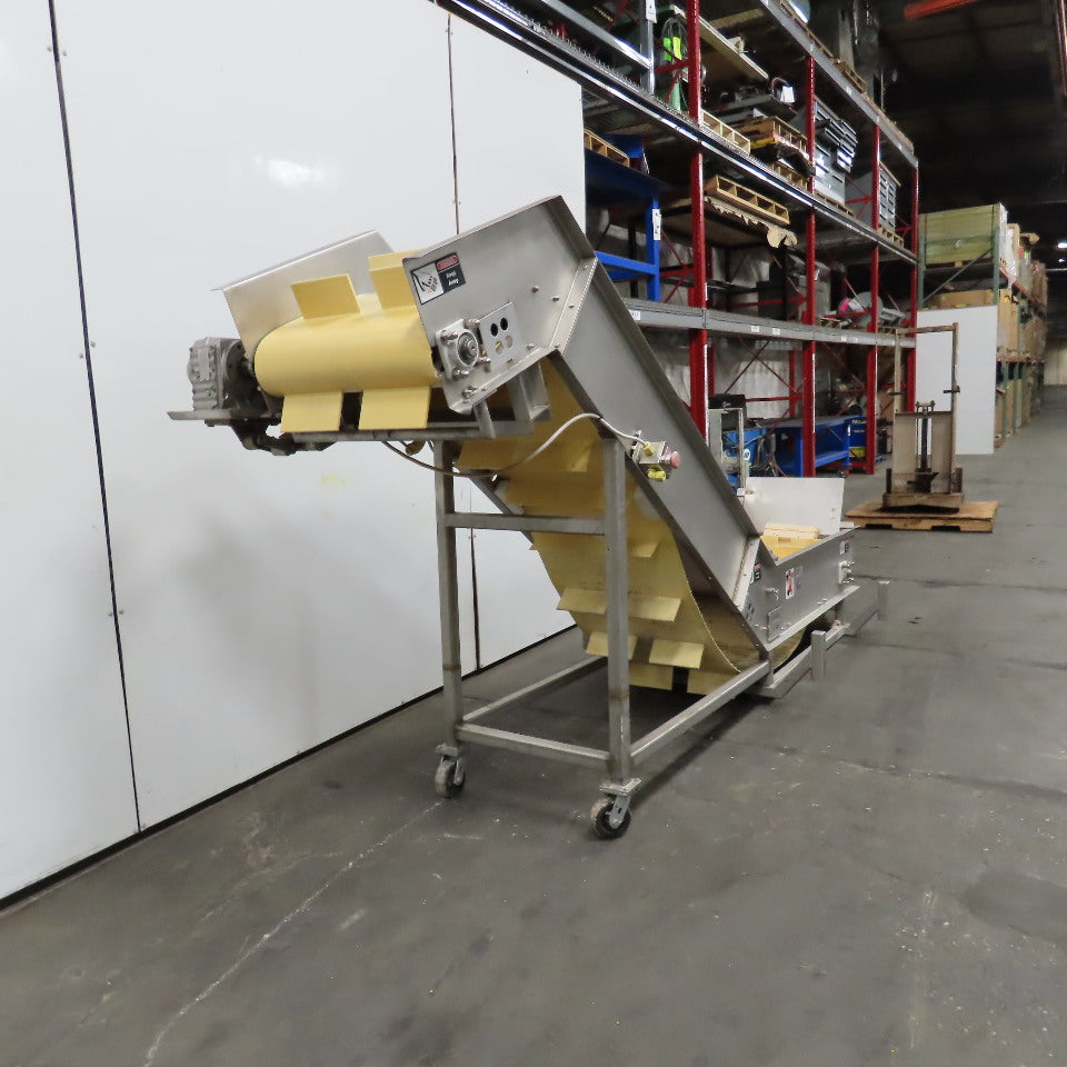 MTC MTCB-24-49 Stainless Incline Cleated Discharge Conveyor Needs New Belt 3Ph