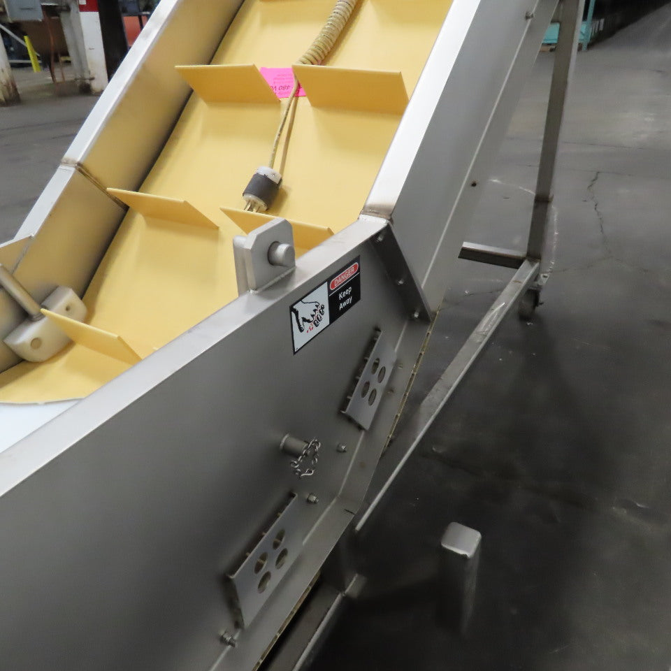 MTC MTCB-24-49 Stainless Incline Cleated Discharge Conveyor Needs New Belt 3Ph