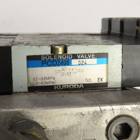 Kuroda PCS2408-D24 4-Solenoid Pneumatic Valve Bank Manifold 24V DC Coils