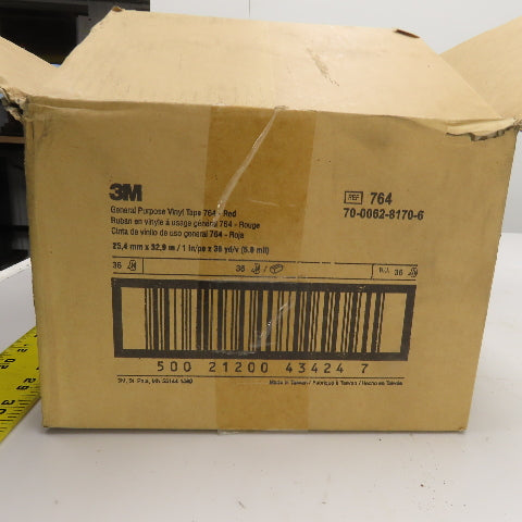 3M General Purpose Vinyl Tape 764-Red 1" W x 36 Yards Long Box Of 26 Rolls