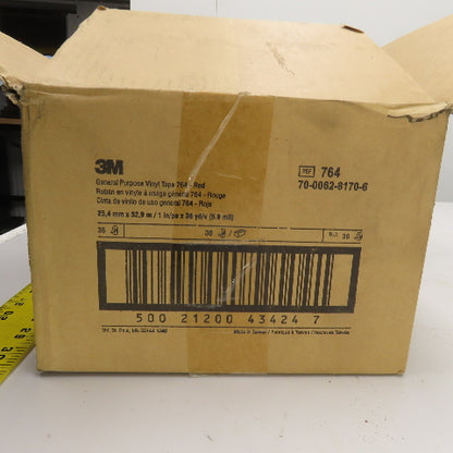 3M General Purpose Vinyl Tape 764-Red 1" W x 36 Yards Long Box Of 26 Rolls