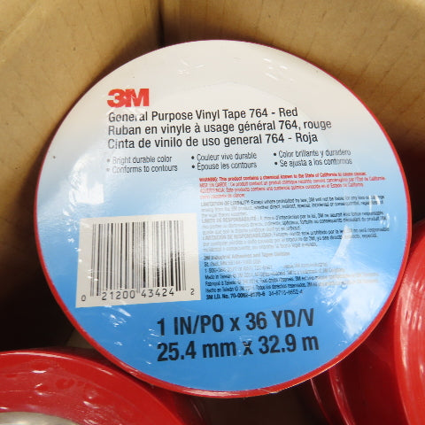 3M General Purpose Vinyl Tape 764-Red 1" W x 36 Yards Long Box Of 26 Rolls