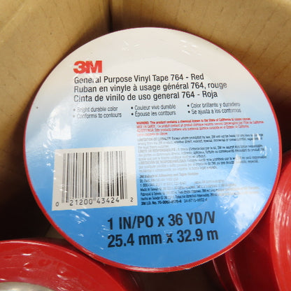 3M General Purpose Vinyl Tape 764-Red 1" W x 36 Yards Long Box Of 26 Rolls