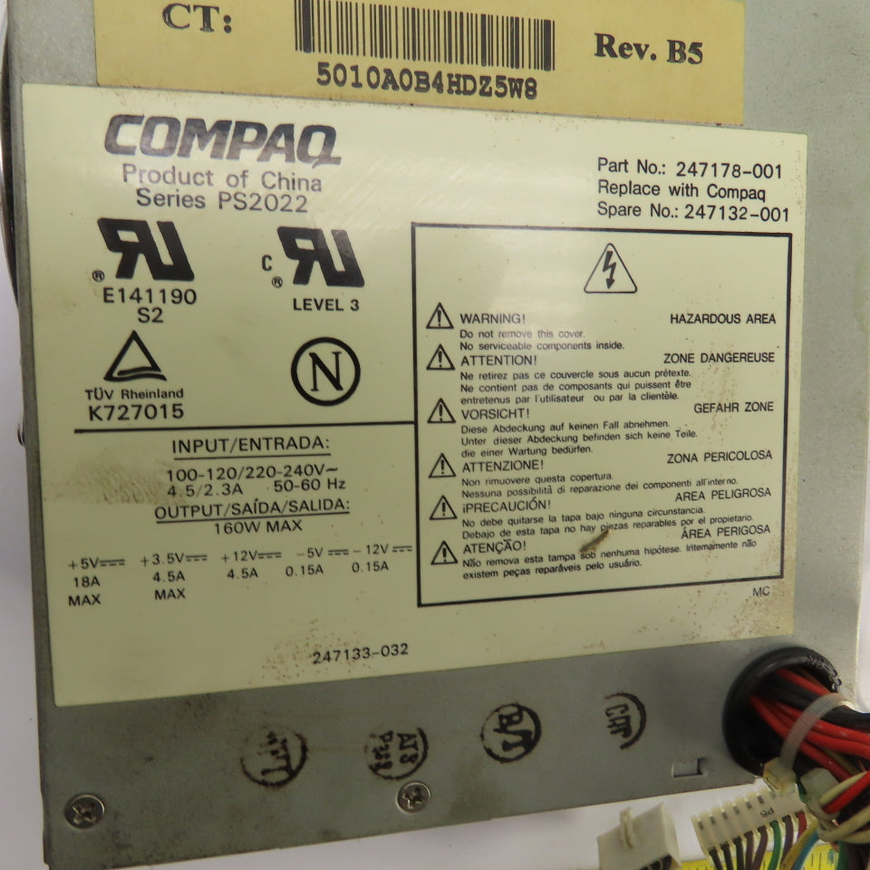 COmpaQ 247178-001 Series PS2022 12V DC Power Supply 100-240V Input 4.5A