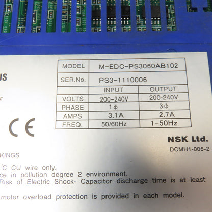 NSK M-EDC-PS3060AB102 200/240V 1Ph Input 3Ph 1-50Hz Output Servo Drive