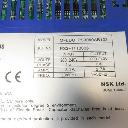 NSK M-EDC-PS3060AB102 200/240V 1Ph Input 3Ph 1-50Hz Output Servo Drive
