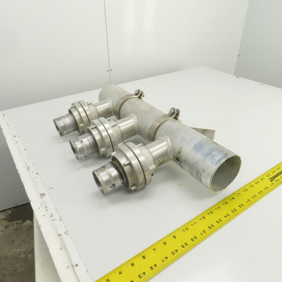 3-Way 3-1/2" Material Distribution Dispensing Aluminum Connector W/ 3" Ports
