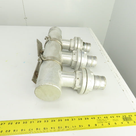 3-Way 3-1/2" Material Distribution Dispensing Aluminum Connector W/ 3" Ports