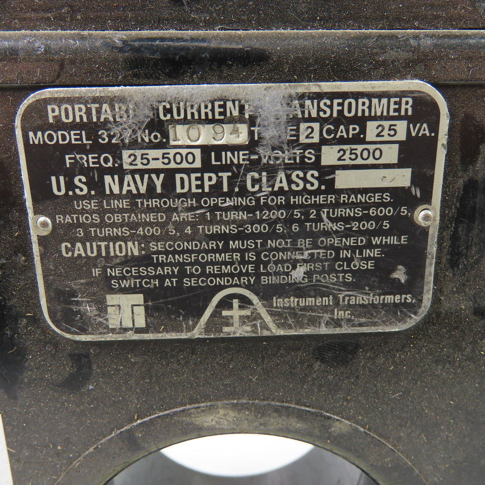 Instrument Model 327 Portable Current Transformer Freq25-500 Line Volts2500 25VA