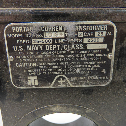 Instrument Model 327 Portable Current Transformer Freq25-500 Line Volts2500 25VA