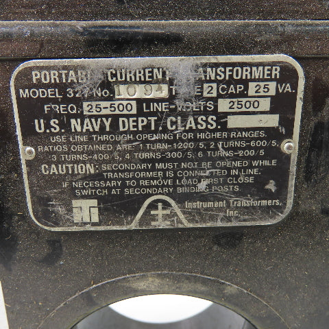 Instrument Model 327 Portable Current Transformer Freq25-500 Line Volts2500 25VA