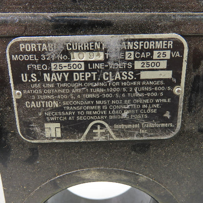 Instrument Model 327 Portable Current Transformer Freq25-500 Line Volts2500 25VA