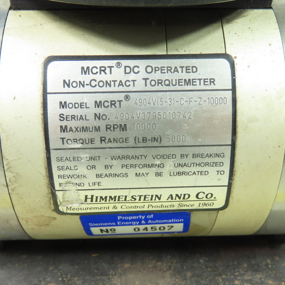 S. Himmelstein MCRT 4904V(5-3) Non-Contact Torquemeter 10000 RPM 5000 lb-in