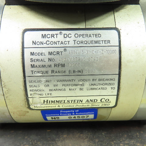 S. Himmelstein MCRT 4904V(5-3) Non-Contact Torquemeter 10000 RPM 5000 lb-in