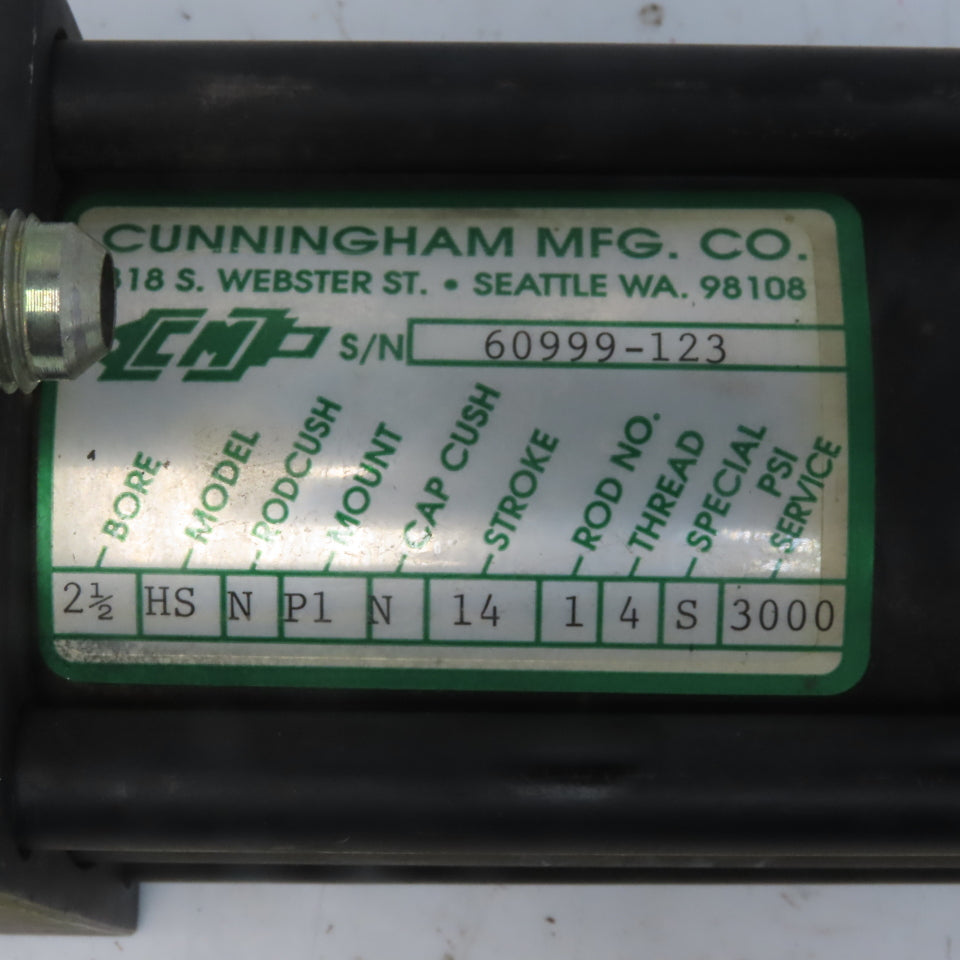 Cunningham Hydraulic Tie Rod Cylinder 2-1/2" Bore 14" Stroke 3000PSI Max