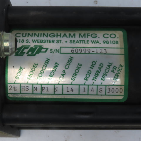 Cunningham Hydraulic Tie Rod Cylinder 2-1/2" Bore 14" Stroke 3000PSI Max