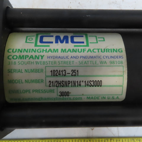 Cunningham Hydraulic Tie Rod Cylinder 2-1/2" Bore 14" Stroke 3000PSI Max