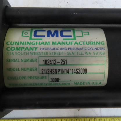 Cunningham Hydraulic Tie Rod Cylinder 2-1/2" Bore 14" Stroke 3000PSI Max