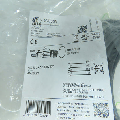 IFM Electronic EVC003 & EVC155 Sensor Cable Cordset Lot Of 2