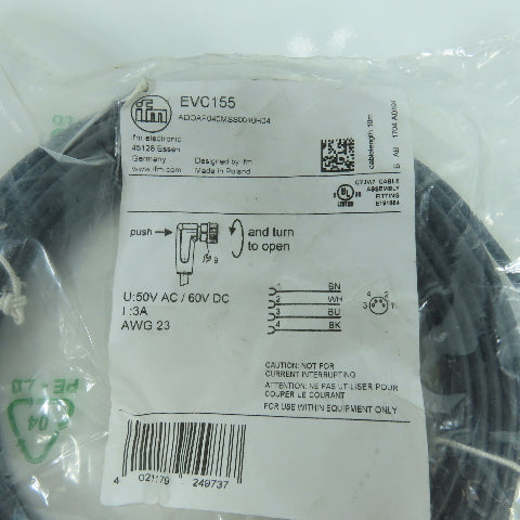 IFM Electronic EVC003 & EVC155 Sensor Cable Cordset Lot Of 2