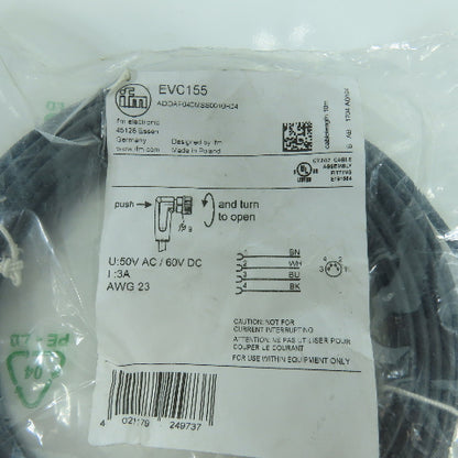 IFM Electronic EVC003 & EVC155 Sensor Cable Cordset Lot Of 2