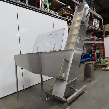 PMC BS-2100 12" x 9' Elevator Feed Discharge Stainless 60° Incline Conveyor 3Ph